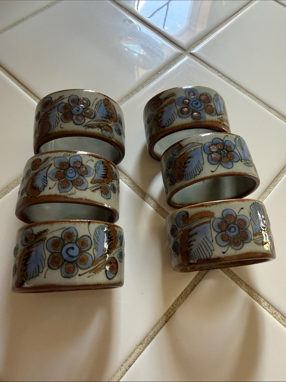 Ken Edwards Mexican TONALA POTTERY El Palomar 6 napkin rings 🐈‍⬛
